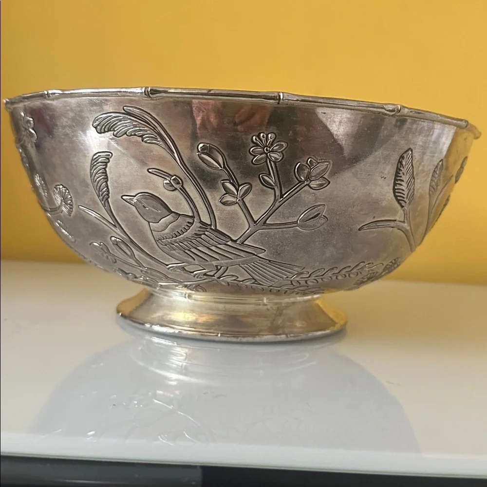 Godinger Silver Plate Decorative Large Bowl with Bird Design